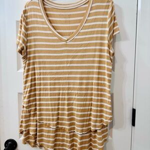 Latched Mama Striped V-Neck Mustard and White Women's Nursing Top